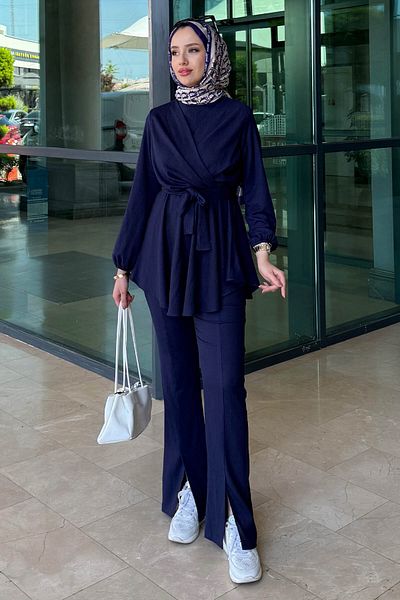 Tesettür Diyarı V Crossed Hijab Trousers Set - Women