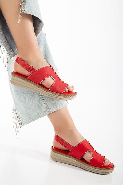 Mehmet Baran Genuine Leather Wedge Heel Women's Slippers