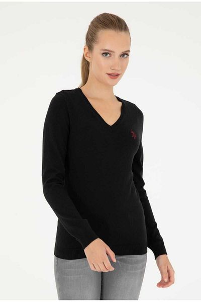 U.S. Polo Assn. Pulover de bază antracit cu decolteu în V de damă