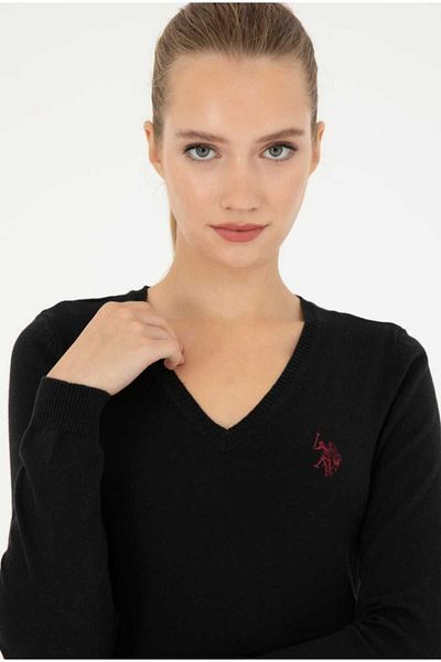 U.S. Polo Assn. Pulover de bază antracit cu decolteu în V de damă