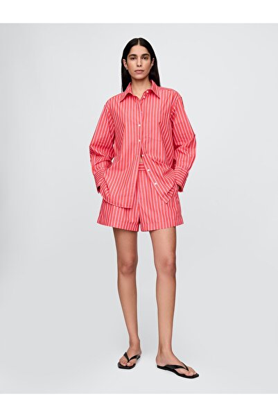 GAP Kadın Kırmızı Organik Pamuk Poplin Boxer Şort