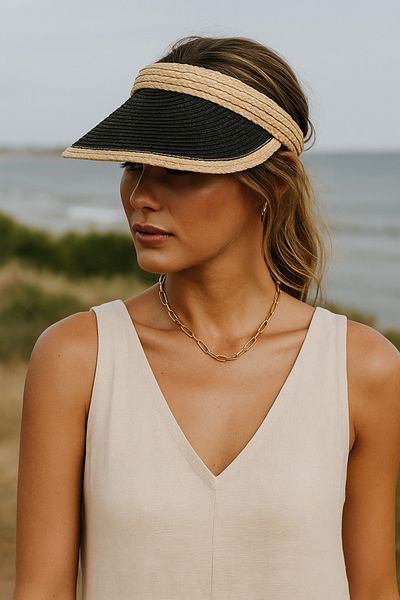 Luminos Butik Black Straw Visor Hat with Sunscreen Feature Ideal for Daily Use Hsr2105