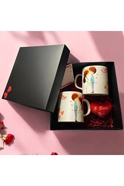 CNBYs طقم أكواب من 2 كوب في صندوق خاص للمناسبات الخاصة (2 كوب قلب قلب بطاقة ملاحظات)