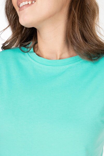 Tight Lady Dámské tričko ze 100% bavlny Jednobarevné Vodově zelené Tričko s krátkým rukávem s krátkým rukávem