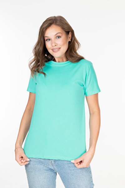 Tight Lady Dámské tričko ze 100% bavlny Jednobarevné Vodově zelené Tričko s krátkým rukávem s krátkým rukávem
