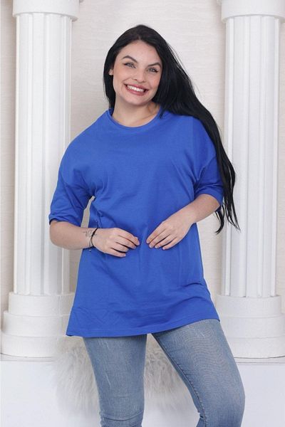 Tight Lady Σούπερ ποιότητας Unisex Sax Blue Cotton Crew Neck Oversize Boyfriend T-shirt για Γυναικεία Ανδρικά