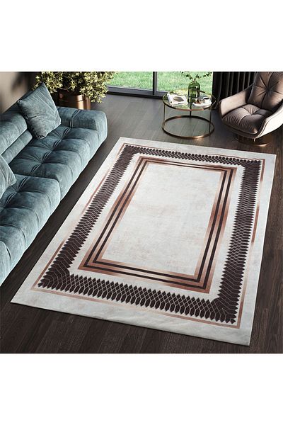 RENKLİBUTİK Modern Patterned Velvet Textured Carpet Cover - Elastic and Non-Slip, Washable - 4 M2