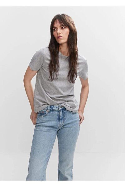 Tight Lady %100 Pamuk Süper Kalite Kadın Tişört Düz Renk Gri Melanj Bisiklet ...