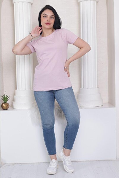 Tight Lady 100% βαμβάκι σούπερ ποιότητας γυναικείο μπλουζάκι μονόχρωμο ροζ λαιμόκοψη από οργανικό βαμβάκι χτενισμένο μπλουζάκι