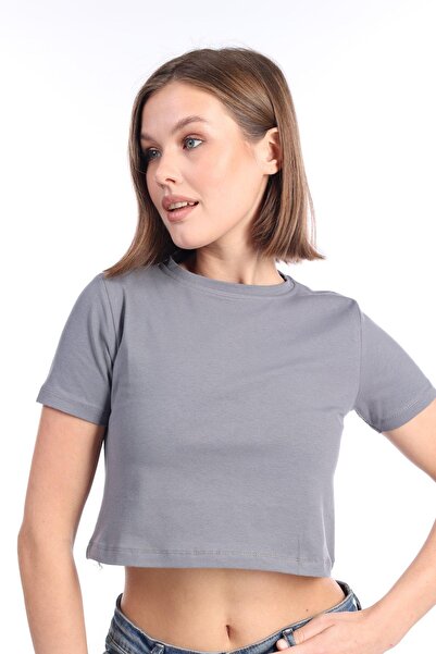 Tight Lady قميص نسائي قصير مدخن عالي الجودة - 100% قطن، رمادي داكن، كم قصير