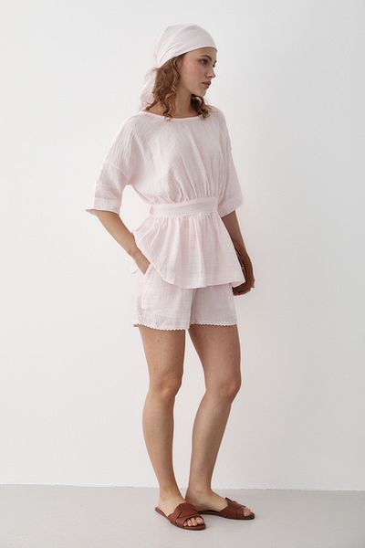 Laluvia Powder 100% Cotton Back Bow Shorts Set - 30385