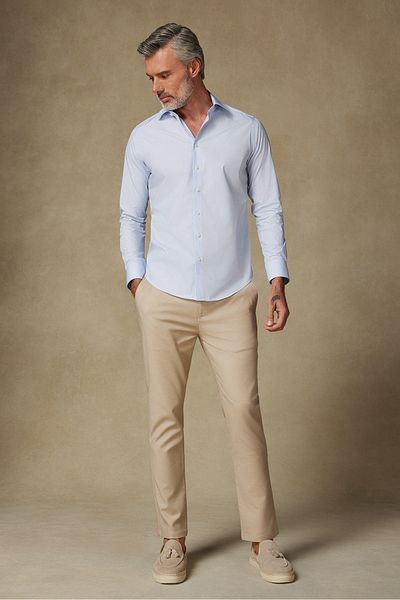Abbate Bb Club Oscar Poplin Cotton Slim Fit Blue Classic Collar Men's Shirt