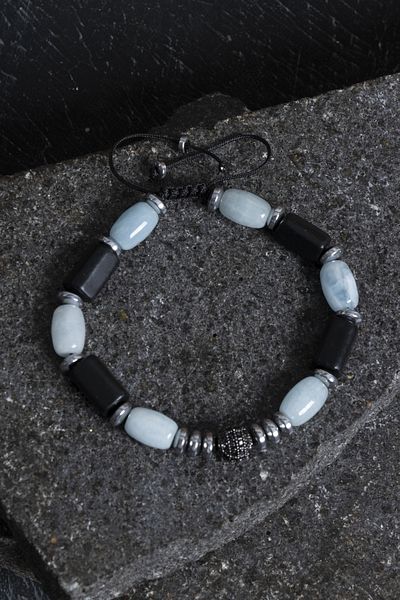 OSMANLI DOĞAL TAŞ Certified Shungite, Aquamarine and Hematite Natural Stone Bracelet