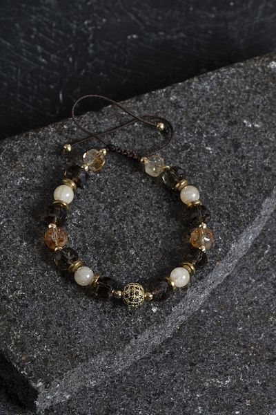 OSMANLI DOĞAL TAŞ Certified Smoky Quartz Citrine Hematite Natural Stone Bracelet