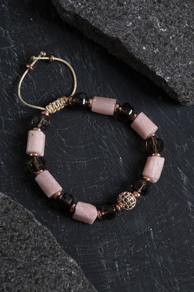 OSMANLI DOĞAL TAŞ Certified Smoky Quartz and Opal Natural Stone Bracelet