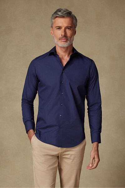 Abbate Bb Club Oscar Poplin Cotton Slim Fit Navy Blue Classic Collar Men's Shirt