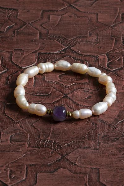 Saff Doğal Taş Certified Saff Natural Stone Bracelet - Pink Pearl & Facet Cut Amethyst