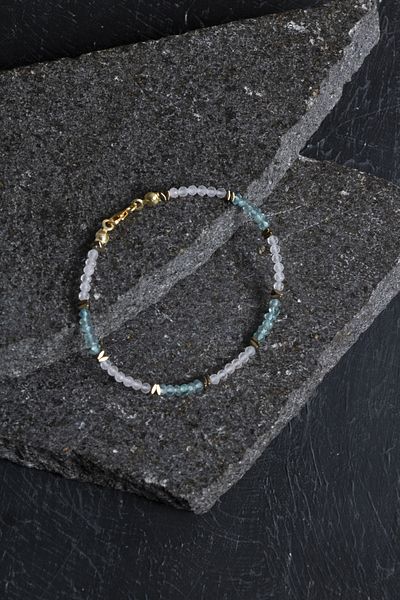 OSMANLI DOĞAL TAŞ Certified Apatite and Pink Quartz Natural Stone Bracelet