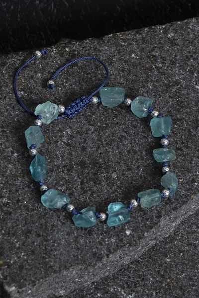 OSMANLI DOĞAL TAŞ Certified Apatite and Hematite Natural Stone Macrame Bracelet
