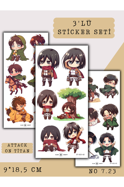 Else Craft 3'lü Attack On Titan Anime Manga Temalı Sticker 7.23