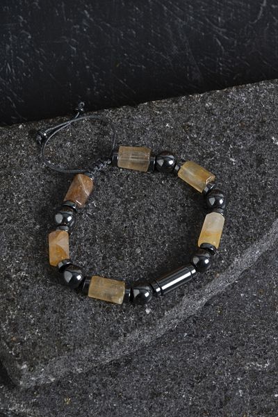 OSMANLI DOĞAL TAŞ Certified Agate and Hematite Natural Stone Bracelet