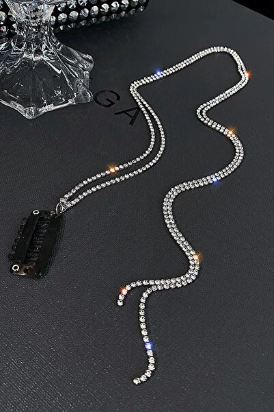 TAKIŞTIR Postă laterală de păr cu strălucire de apă de culoare argintie