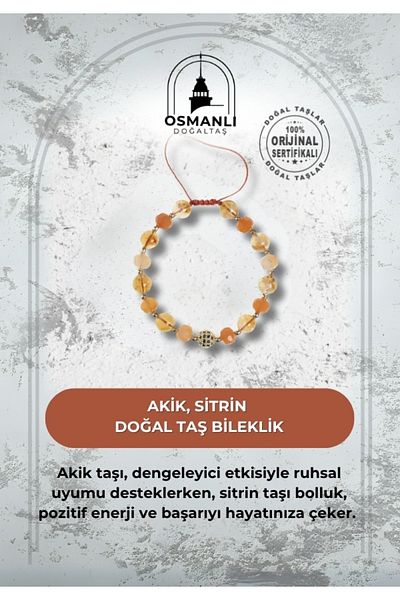 OSMANLI DOĞAL TAŞ Certified Agate and Citrine Natural Stone Bracelet