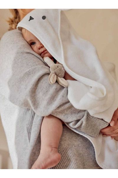 Alpar Tekstil Baby Girl-Boy/Newborn 80X80Cm White/Rabbit Cotton Bath Towel