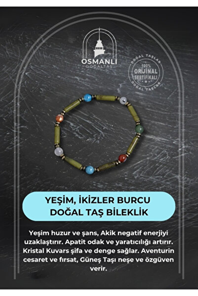 OSMANLI DOĞAL TAŞ Certified Jade and Gemini Sign Natural Stone Bracelet