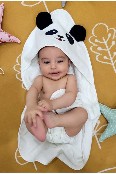 Alpar Tekstil Cotton Soft Girl-Boy Newborn/Baby Bath Towel Swaddle White/Panda