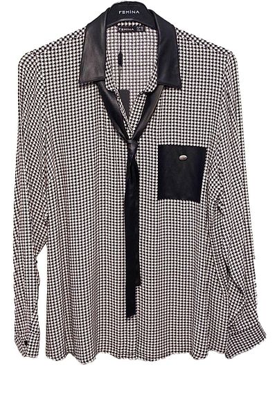 Eskişehir Mağazacılık Plus Size Tie Detailed Houndstooth Patterned Blouse 49510
