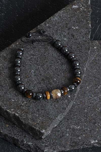OSMANLI DOĞAL TAŞ Certified Hematite Tiger Eye and Citrine Bracelet