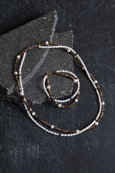 OSMANLI DOĞAL TAŞ Certified Pearl and Hematite Natural Stone Set