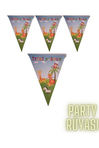 partyrüyası Σαφάρι Καλή Ημέρα Γενεθλίων Γραπτό Τρίγωνο Στολίδι Γενέθλια χαριτ...