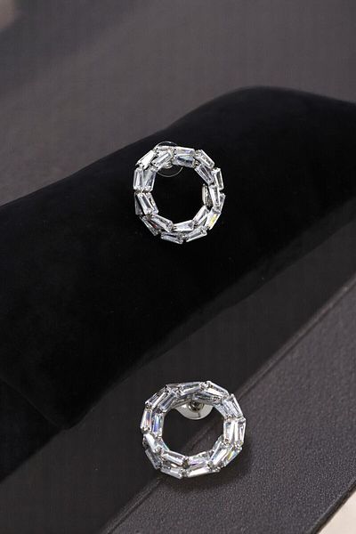 HFKY Women's Stone Earrings. Shiny Stone Detailed Round Earrings