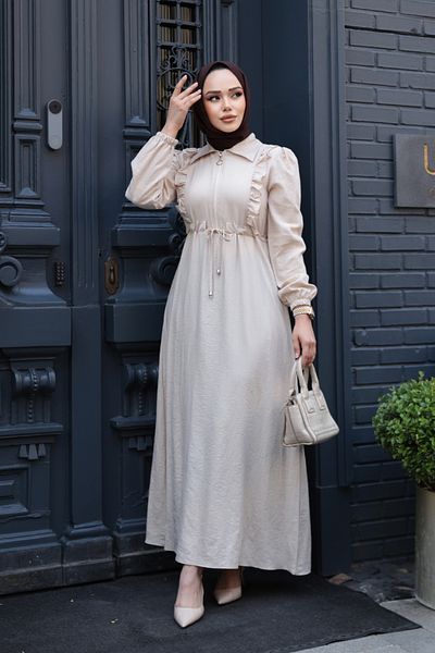 Neva Style Rochie hijab bej cu fermoar 17021BEJ
