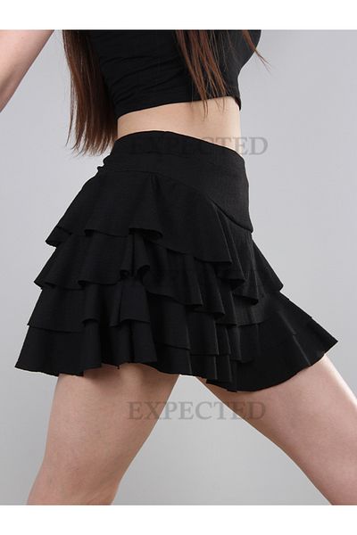 EXPECTED Black 4 Layer Wrapped Fabric Lycra Mykonos Skirt