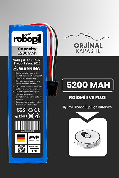 ROBOPİL Roidmi Eve / Eve Plus Batarya [orjinal Kapasite] 5200mah Akıllı Robot Süpürge Bataryası Değişimi