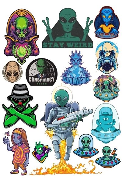 Reysa Tasarım مجموعة ملصقات Alien Alien-1 مكونة من 17 قطعة للهاتف والكمبيوتر ...
