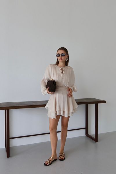 LOISY Mini rochie premium cu volan cu textura strălucitoare pentru femei