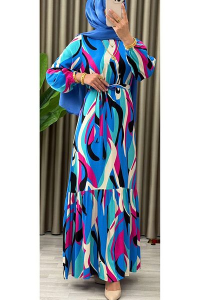 Dagü Design Women's Hijab Long Patterned Ruffled Viscose Fabric