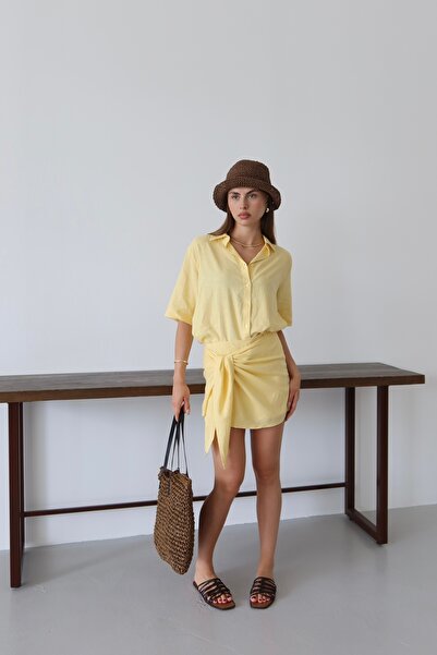 LOISY Women's Oversize Shirt-Tie Detailed Skirt Suit