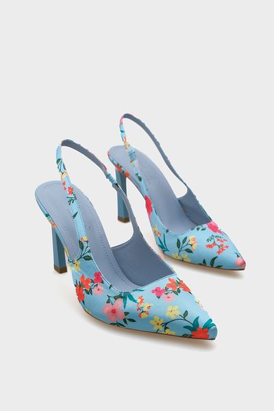 Capone Outfitters Rebeca Damen-Schuhe mit offenem Rücken und spitzer Zehenpartie und Blumenmuster