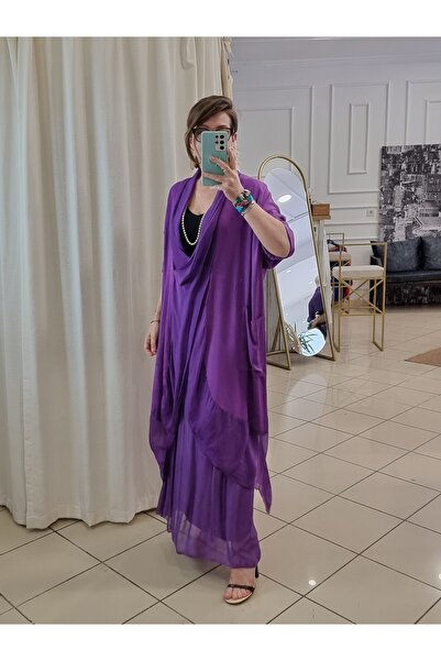 pudubutik بنطلون حريري مزين بالترتر باللون الأرجواني