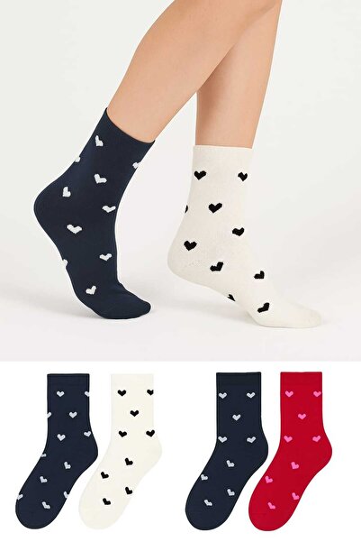 Atacık Çorap Комплект от 3 чифта дамски чорапи с сърцевиден мотив, подходящи за пране