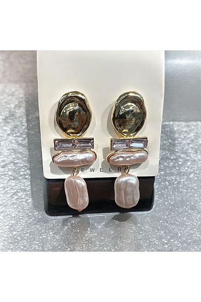 DİLANCA TAKI Design Gold Earrings with Pearls Dangle - 2 Different Color Options Women Accessories