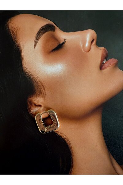 LUSORA ACCESORY أقراط دائرية مربعة سميكة باللون الذهبي للنساء - مجوهرات ذات تصميم عصري"
