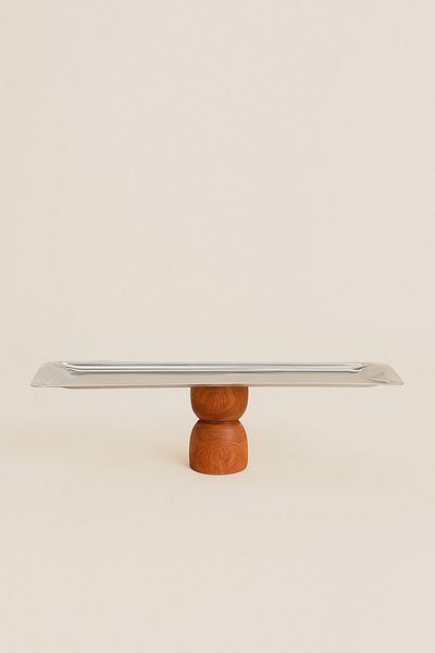 Mirilliahome Wooden Base Rectangular Baton Metal Decorative Dessert Cake Cake Presentation/Service Stand Plate