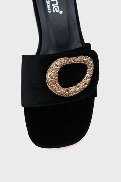 Capone Outfitters Malva Round Blunt Toe Stone Buckle Women's Short Heeled Slippers