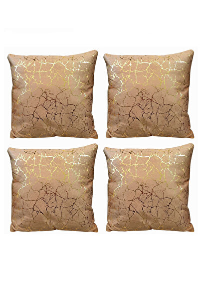 Bumedo طقم غطاء وسادة رمي من 4 قطع من قماش سوهو منقوش باللون الذهبي - 42 × 42 سم